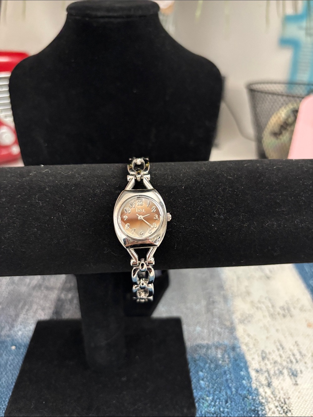Women's Silver Bracelet Watch with Rose Dial - *needs new battery